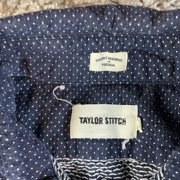 Taylor Stitch Shirt Mens 38 Blue Polka Dot Handmade Button Up Logo Outdoor USA - Picture 4 of 11